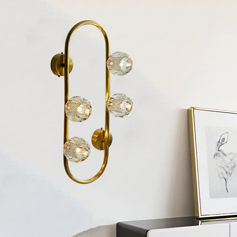Gold 4 Bulbes Moup de montant Lumière moderne Boule Clear Crystal Shade Wall Éclairage mural avec cadre ovale