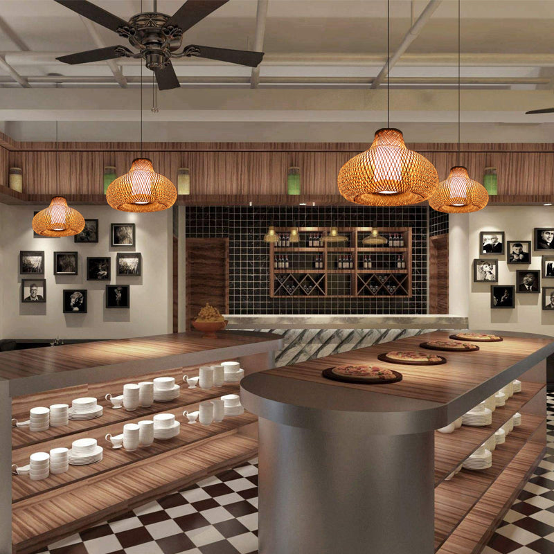 Gourde forme bambou pendant léger chinois 1-light beige hanging lumière pour hôtel de restauration