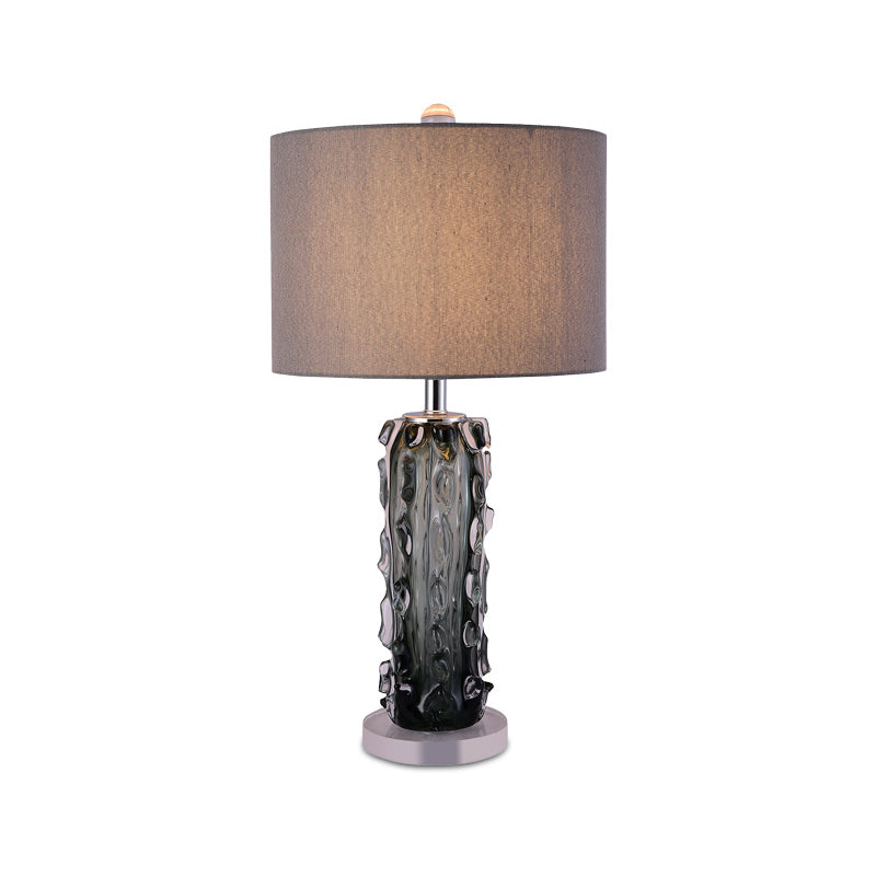 1 tête de nuit de nuit lampe à tissu pâle moderne Tableau d'ombrage clair avec colonne en cristal en relief en gris foncé