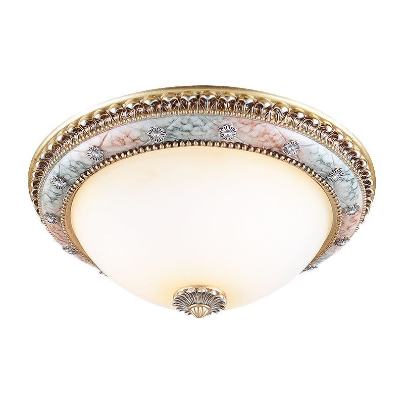 2/3-Light Flush Mount Lighting Minimalist Dome White Glass Ceiling Fixture in Gold, 14"/16"/19.5" W