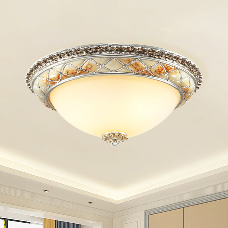 Dome Bedroom Ceiling Light Fixture Traditional Frosted White Glass 14"/16"/19.5" W 2/3-Head Gold/Silver Flush Mount
