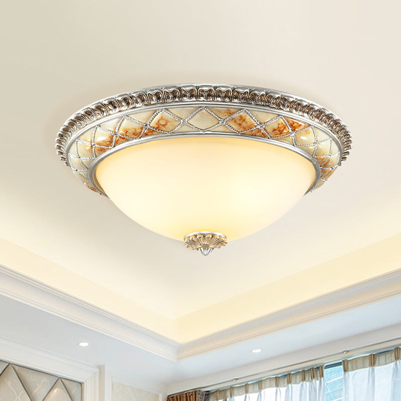 Dome Bedroom Ceiling Light Fixture Traditional Frosted White Glass 14"/16"/19.5" W 2/3-Head Gold/Silver Flush Mount