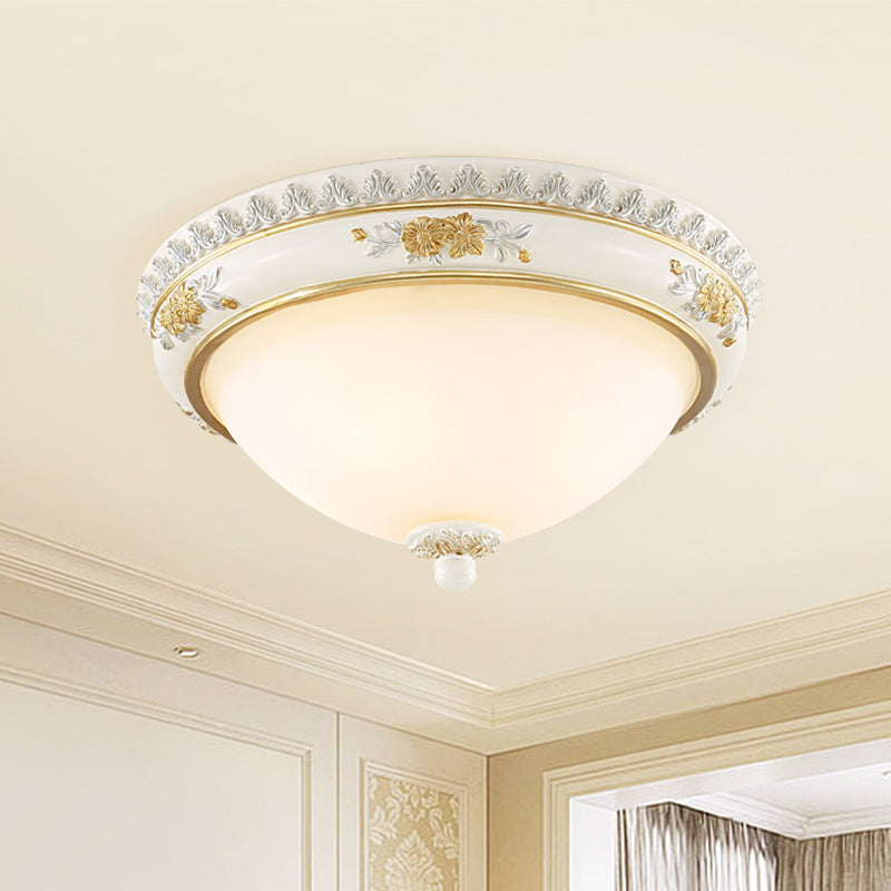 White 2/3 Heads Ceiling Flush Traditional Milk Glass Dome Flushmount Lighting for Bedroom, 13"/14.5"/18.5" Dia