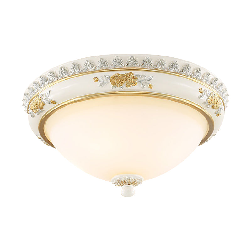 White 2/3 Heads Ceiling Flush Traditional Milk Glass Dome Flushmount Lighting for Bedroom, 13"/14.5"/18.5" Dia