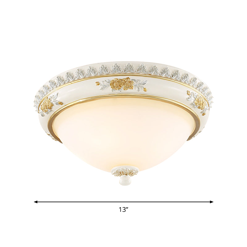White 2/3 Heads Ceiling Flush Traditional Milk Glass Dome Flushmount Lighting for Bedroom, 13"/14.5"/18.5" Dia