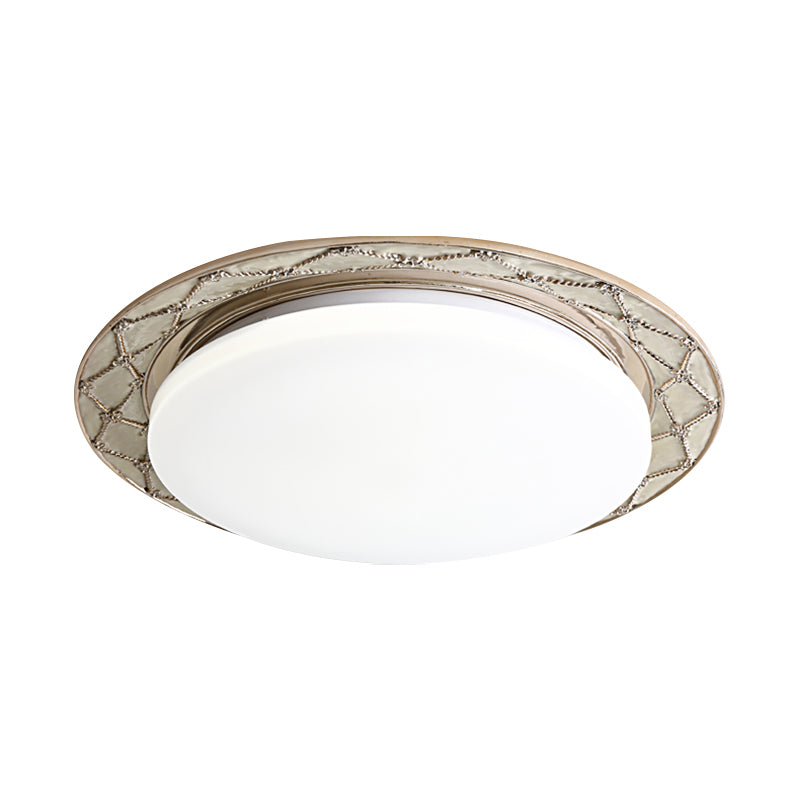 Milk Glass LED Flush Mount Lamp Vintage Beige/Silver Grey Moon-Shaped Bedroom Ceiling Mount Light Fixture