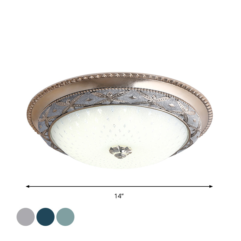 Bowl Shade Foyer Soffitto Illuminazione Vintage Opal Glass Sky Blue / Green LED Flush Montato Light Fixture, 14 "/16" W