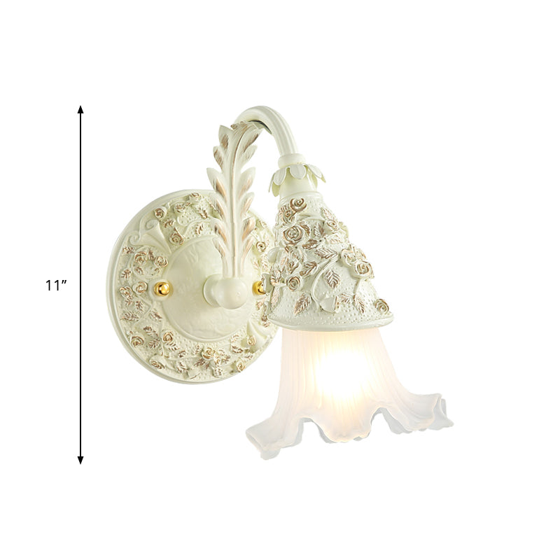 Ruffled Bath Vanity Wall Sconce Antique Frosted Glass 1/2/3-Bulb White Wall Mount Light Fixture