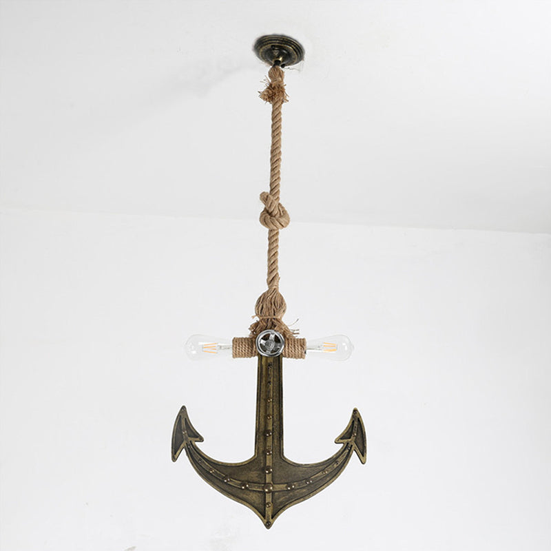 Nautical Anchor Hanging Pendant Metal 2 Bulbs Hanging Light in Gray for Bedroom Lighting