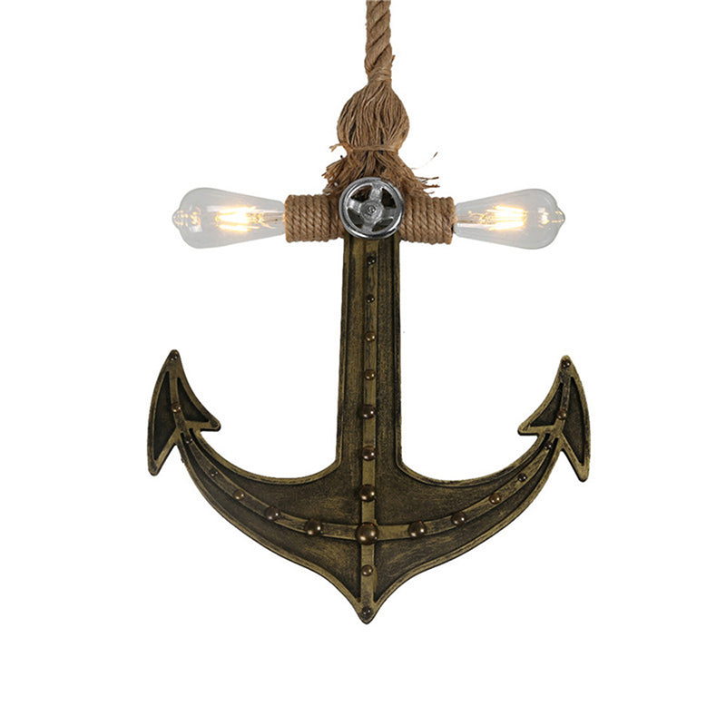 Nautical Anchor Hanging Pendant Metal 2 Bulbs Hanging Light in Gray for Bedroom Lighting