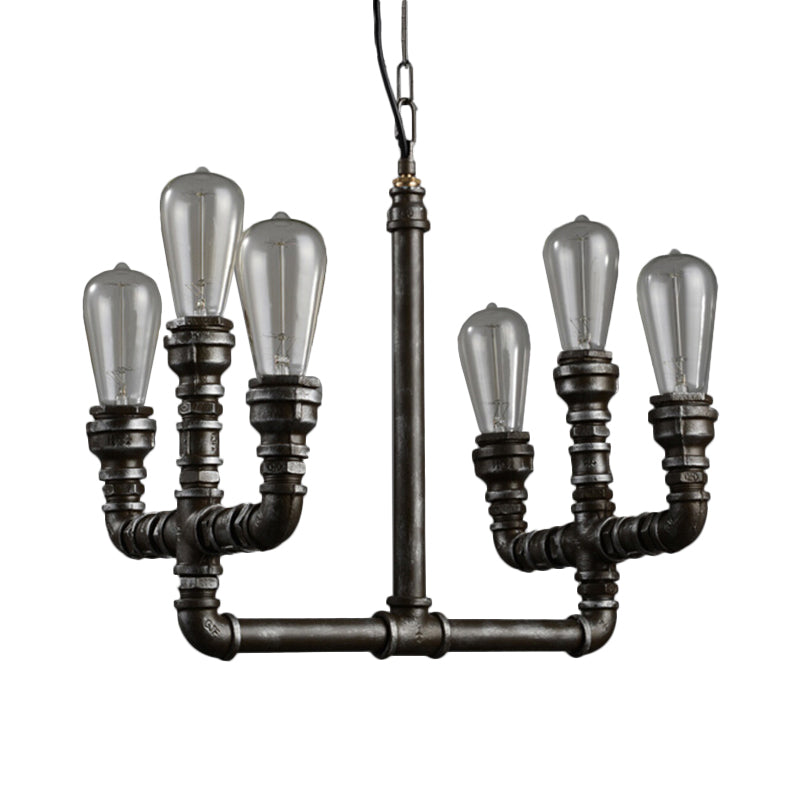 Metal Rust Chandelier Pendant Light Open Open 6 Têtes Lampe suspendue industrielle vintage avec tuyau