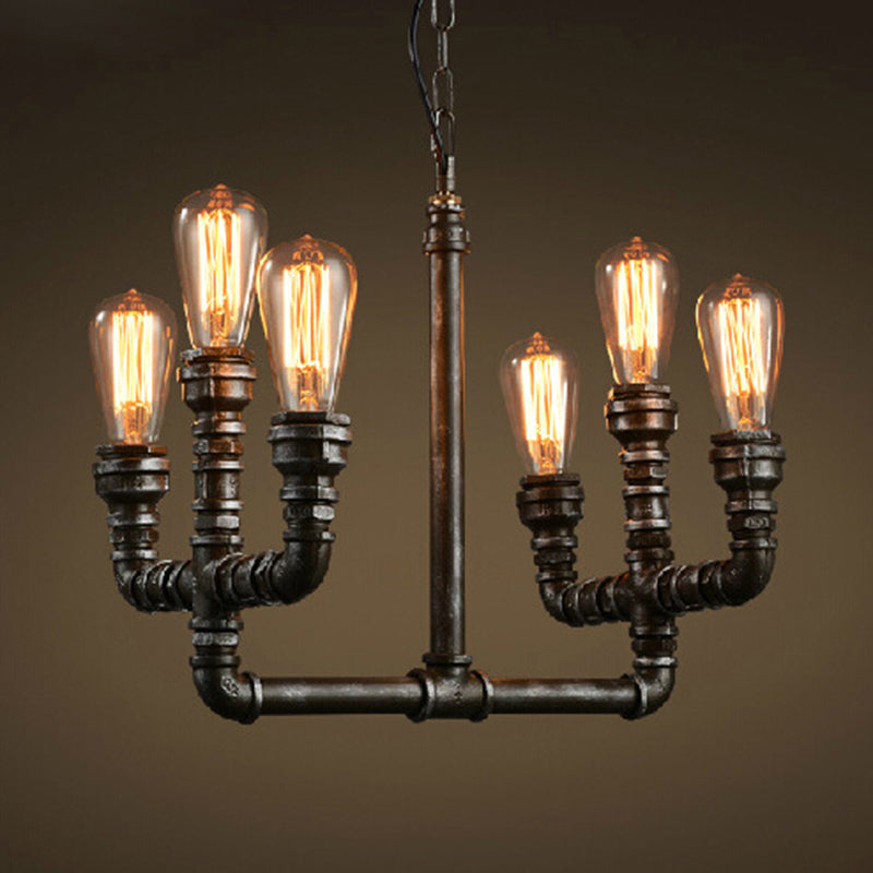 Metal Rust Chandelier Pendant Light Open Open 6 Têtes Lampe suspendue industrielle vintage avec tuyau