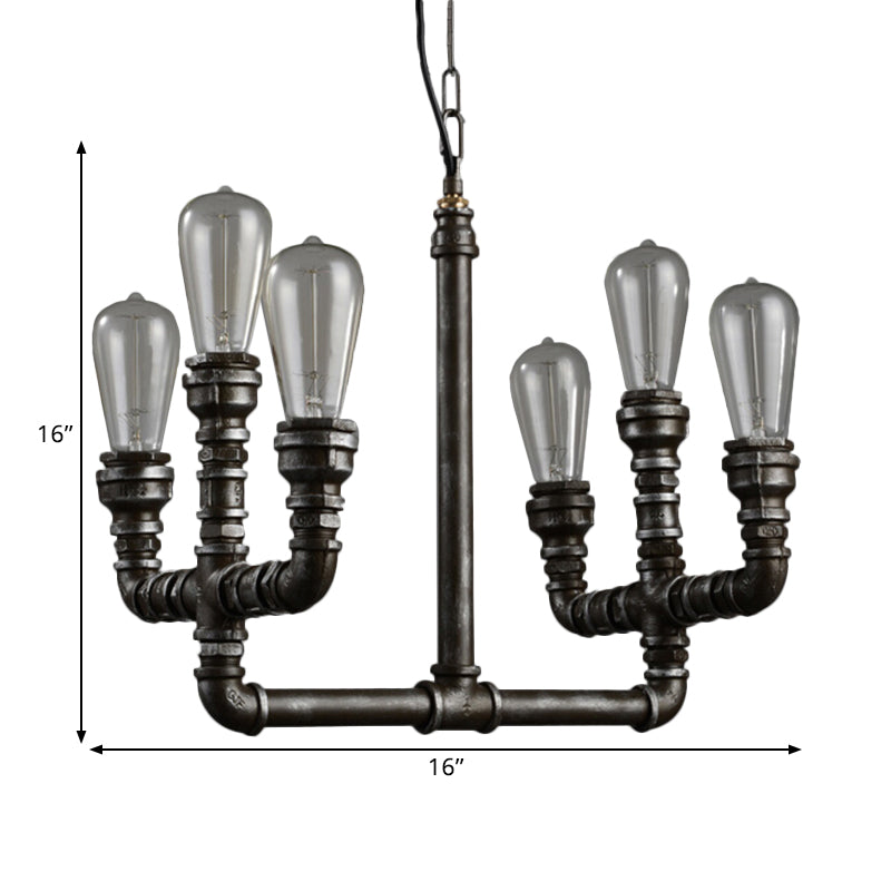 Metal Rust Chandelier Pendant Light Open Open 6 Têtes Lampe suspendue industrielle vintage avec tuyau