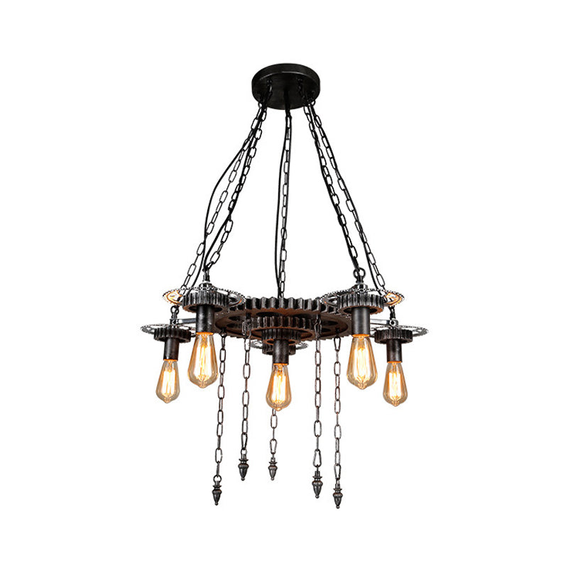 Lampe de plafond de conception en argent en argent vieilli vintage 6 têtes de restaurant lampe suspendue