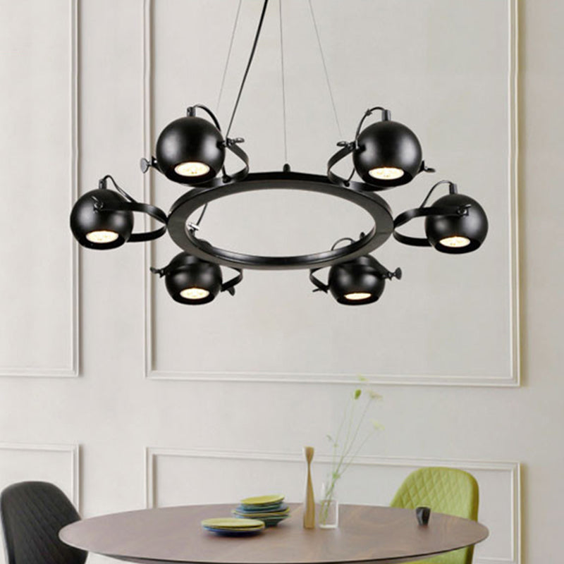 Black Finish Globe Chandelier Lamp Antique Style Metal 6 Lights Restaurant Hanging Light with Ring