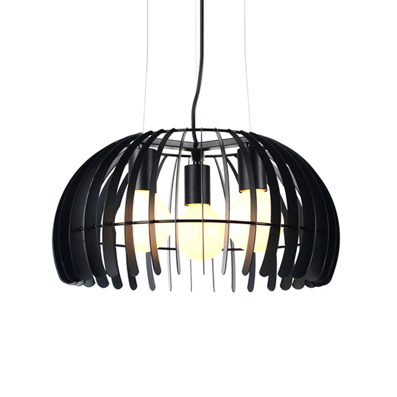 3 ampoules Dôme Hanging Light With Wire Guard Retro Style Black Metal Suspension Light for Dining Room