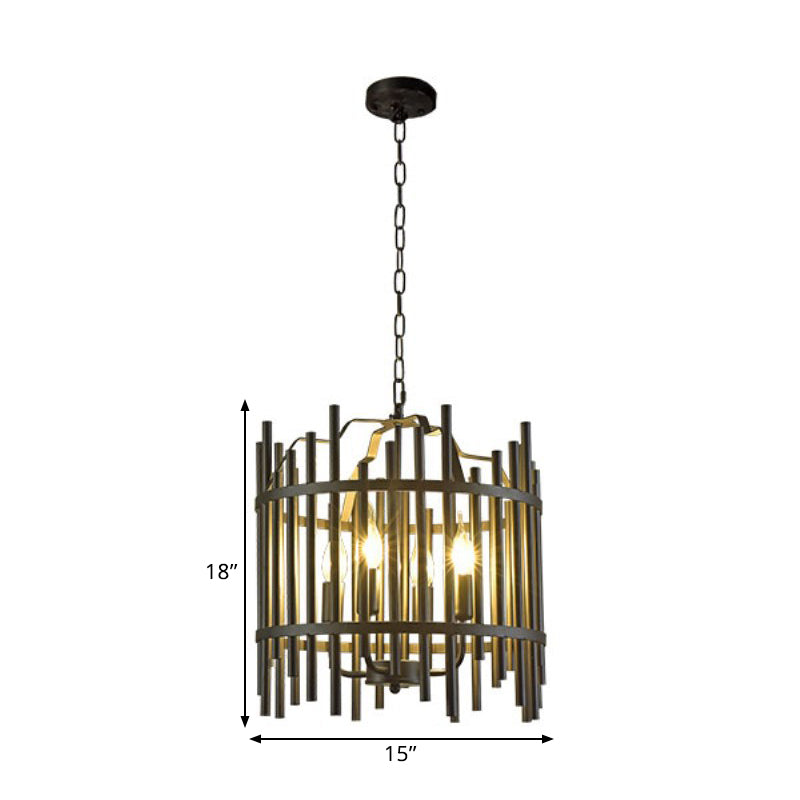 Black Caged Chandelier Pendant Light Vintage Industrial Metal 4 Heads Restaurant Chandelier Light