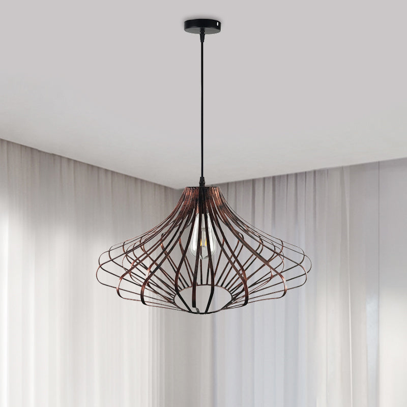 Wire Cage Dining Room Pendant Lamp Country Style Metal 1 Light Brass/Rust Ceiling Light with Adjustable Cord