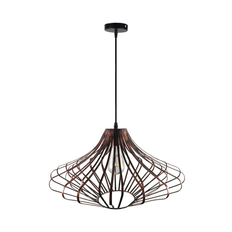 Wire Cage Dining Room Pendant Lamp Country Style Metal 1 Light Brass/Rust Ceiling Light with Adjustable Cord