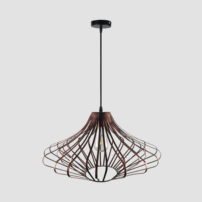 Wire Cage Dining Room Pendant Lamp Country Style Metal 1 Light Brass/Rust Ceiling Light with Adjustable Cord
