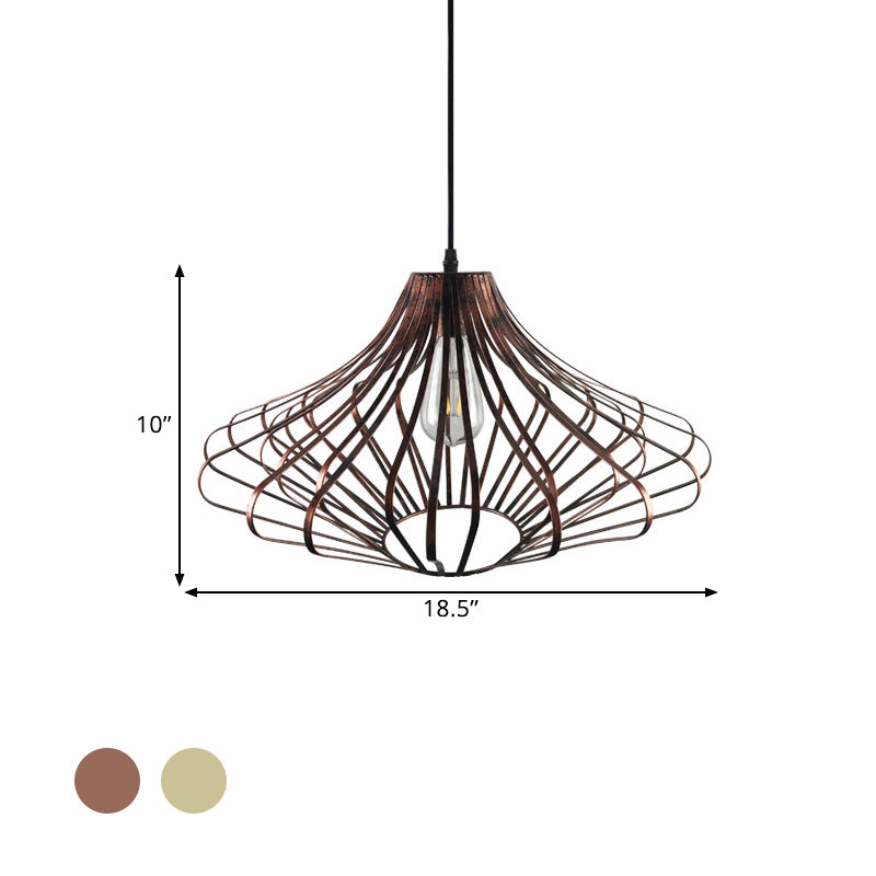 Wire Cage Dining Room Pendant Lamp Country Style Metal 1 Light Brass/Rust Ceiling Light with Adjustable Cord