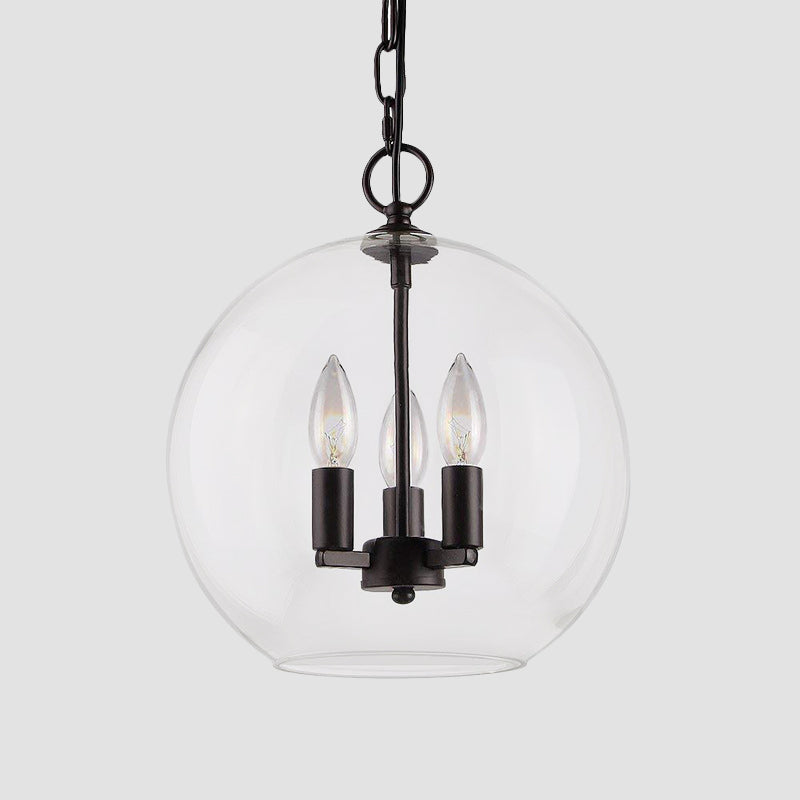 3 Lights Ceiling Light Fixture Rustic Bubble Shade Clear Glass Pendant Chandelier in Black