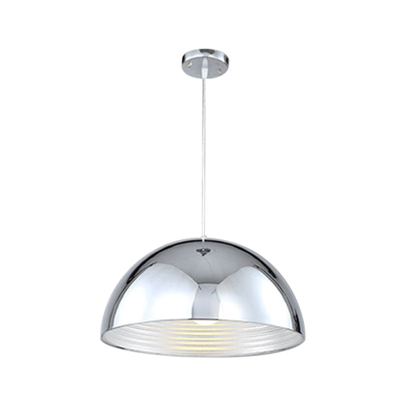 Restaurant Dome Shade Hanging Light Metal 1 Head Retro Industrial Polish Chrome Pendant Light