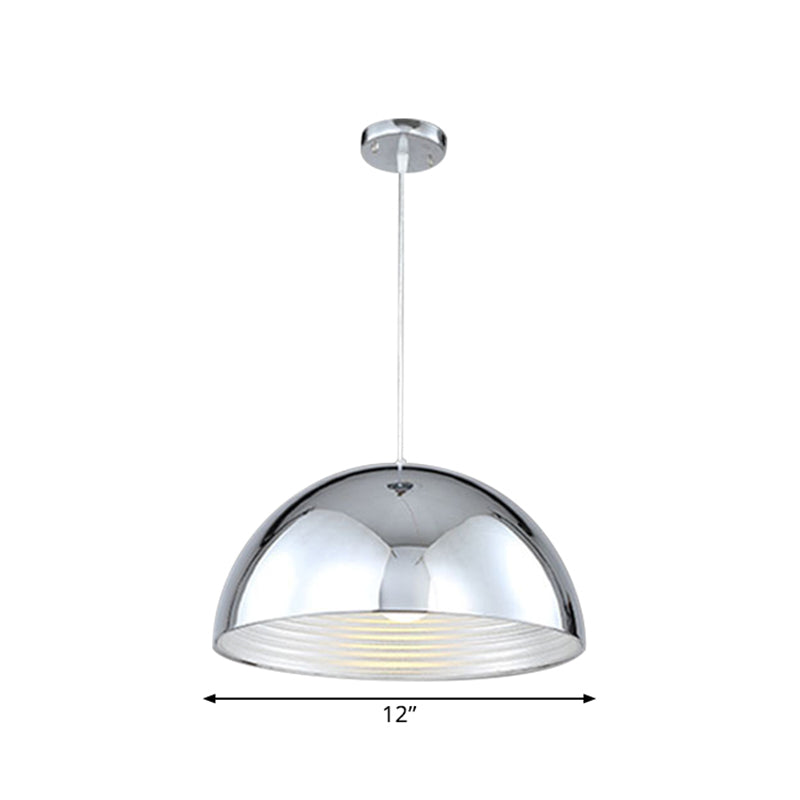 Restaurant Dome Shade Hanging Light Metal 1 Head Retro Industrial Polish Chrome Pendant Light