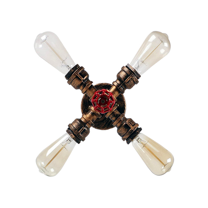 Schmiedeeisen -Sputnik -Wandlampe mit freiliegender Glühbirne und Ventilfarmhaus 4 Leuchten Innenmauer Bronze -Wandbeleuchtung