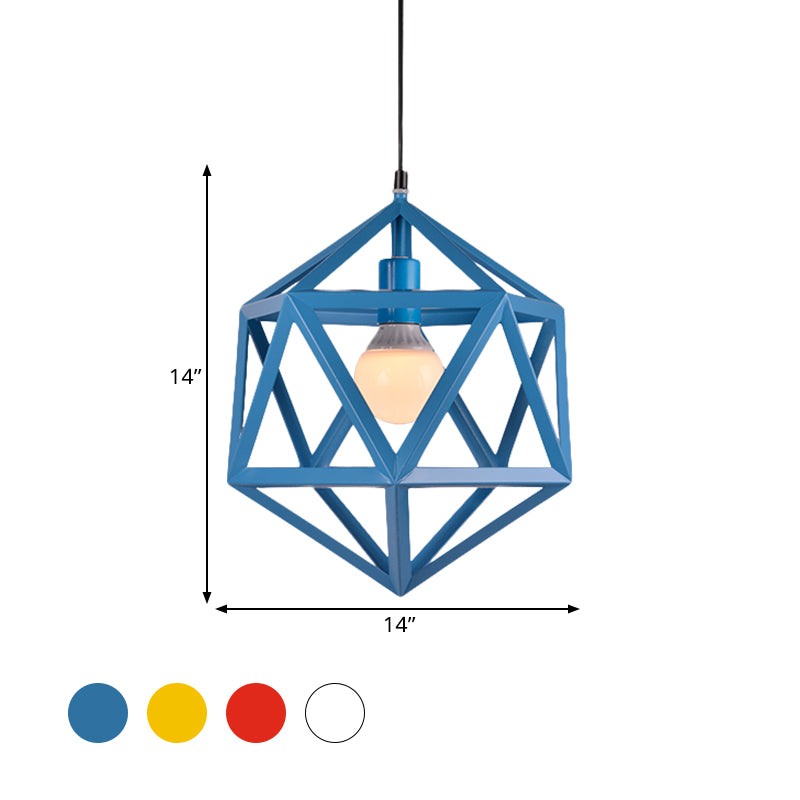 Geometric Metal Pendant Light Industrial Single Light Dining Room Hanging Lamp in Blue/White/Yellow