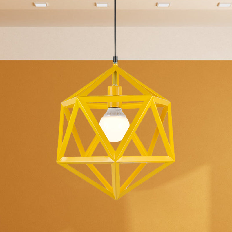 Geometric Metal Pendant Light Industrial Single Light Dining Room Hanging Lamp in Blue/White/Yellow