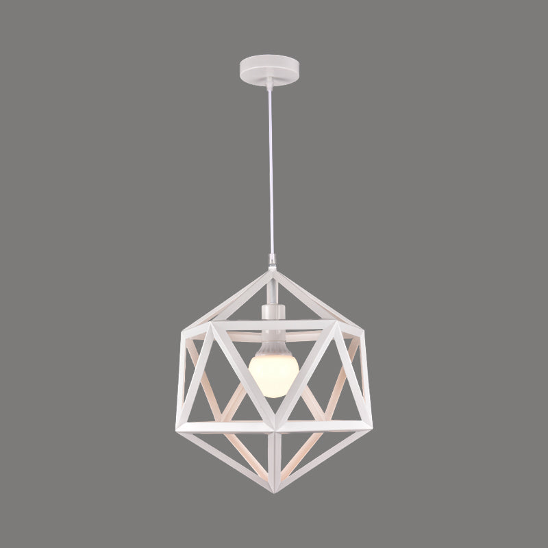 Geometric Metal Pendant Light Industrial Single Light Dining Room Hanging Lamp in Blue/White/Yellow
