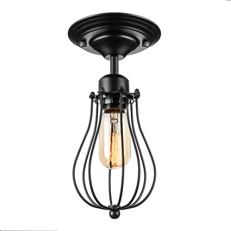 Plafonnier en forme d'ampoule à 1 tête, Style industriel, plafonnier Semi-encastré en métal noir pour salle à manger