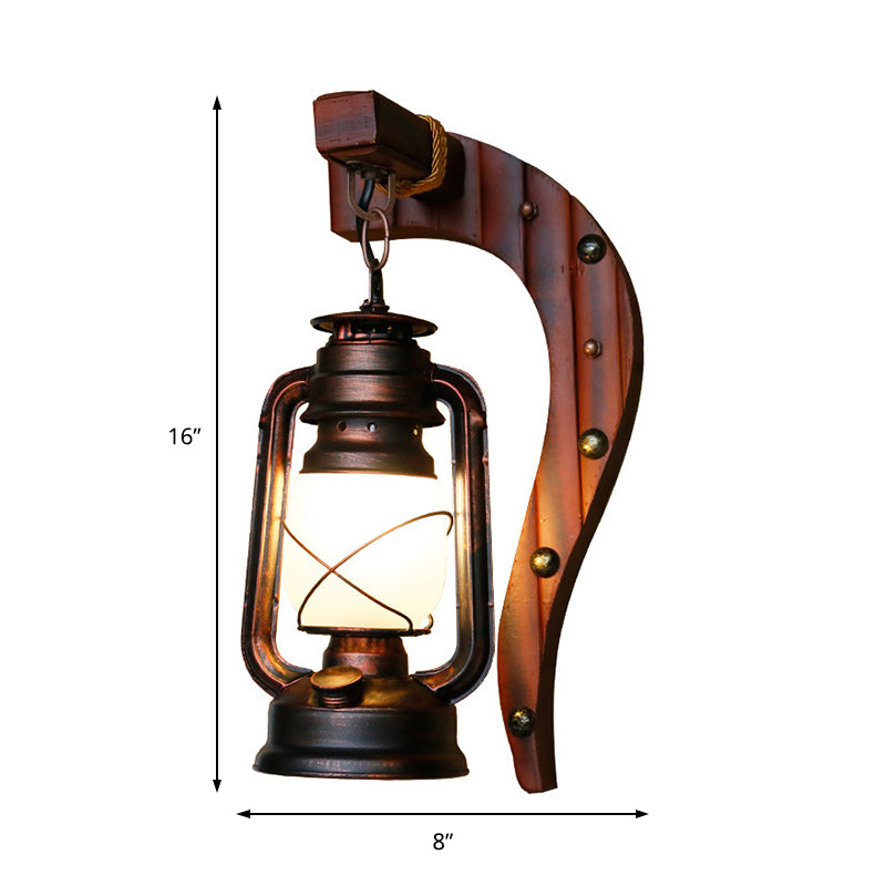 Rame antico una luce leggera leggera leggera rustica in vetro di vetro di cherosene illuminazione con retro in legno