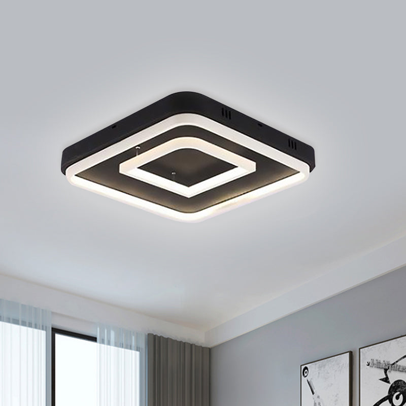 16.5"/20.5"/24.5" Wide Acrylic Square Semi Mount Lighting Modern LED Black Ceiling Flush Light Fixture in Warm/White Light