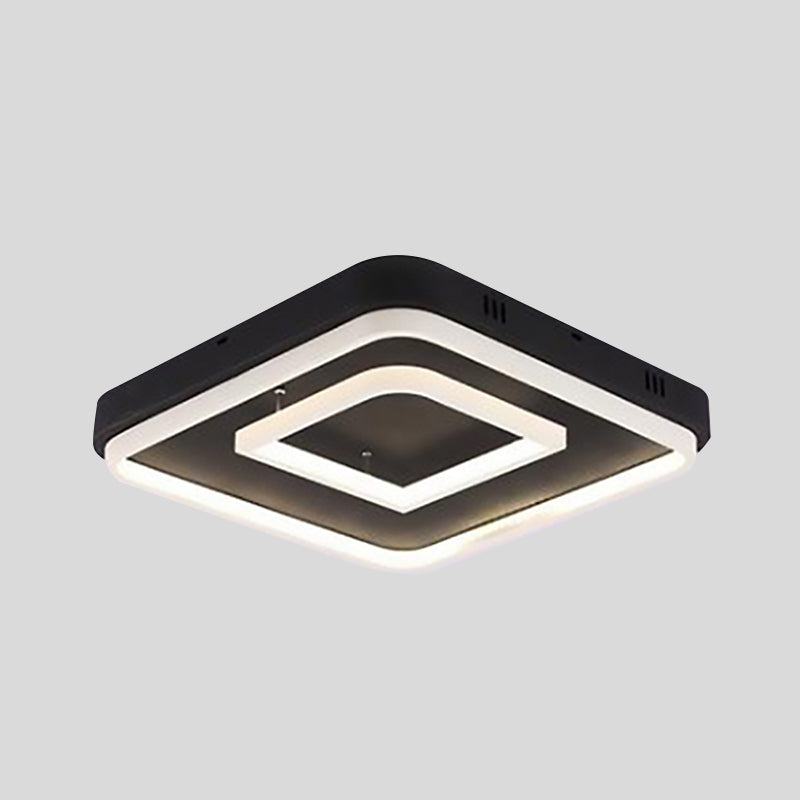 16.5"/20.5"/24.5" Wide Acrylic Square Semi Mount Lighting Modern LED Black Ceiling Flush Light Fixture in Warm/White Light