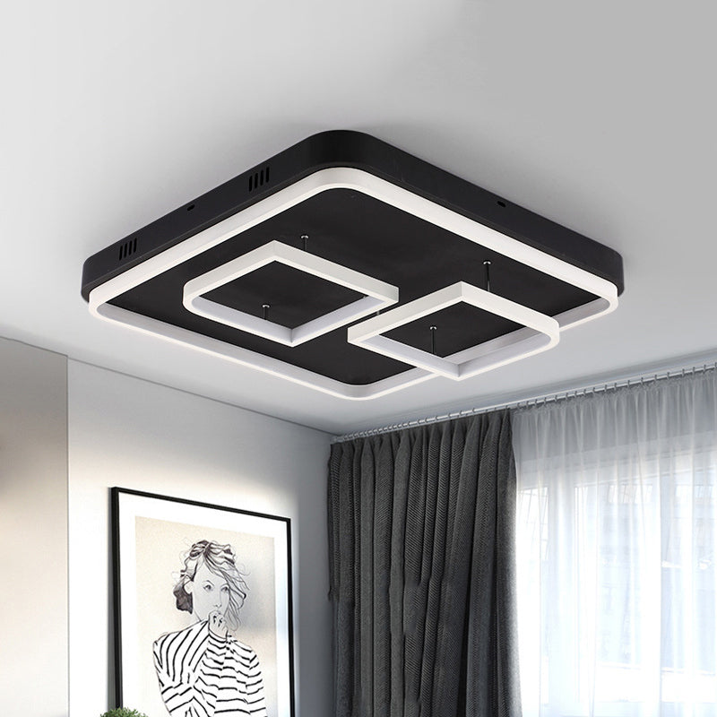 16.5"/20.5"/24.5" Wide Acrylic Square Semi Mount Lighting Modern LED Black Ceiling Flush Light Fixture in Warm/White Light