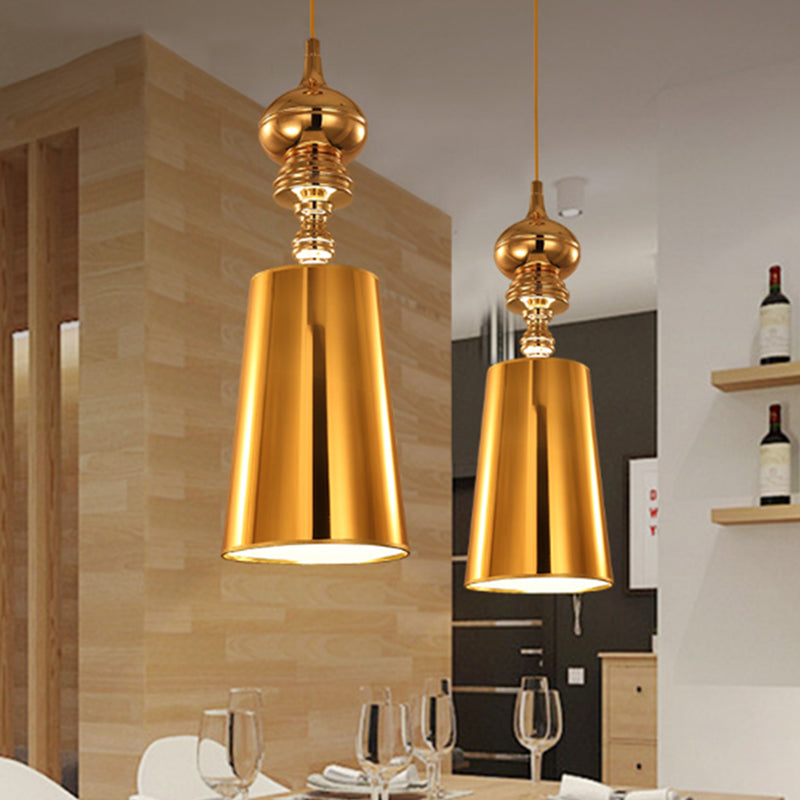 Metal Cone Pendulum Light Simplicity 1 Head Hanging Pendant Light in Silver/Gold, 6"/8"/10" Wide