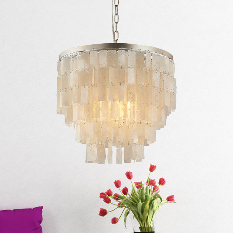LED Tiered Chandelier Light Fixture Modernism Shell Pendant Light Fixture in White