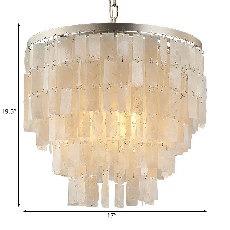 LED Tiered Chandelier Light Fixture Modernism Shell Pendant Light Fixture in White