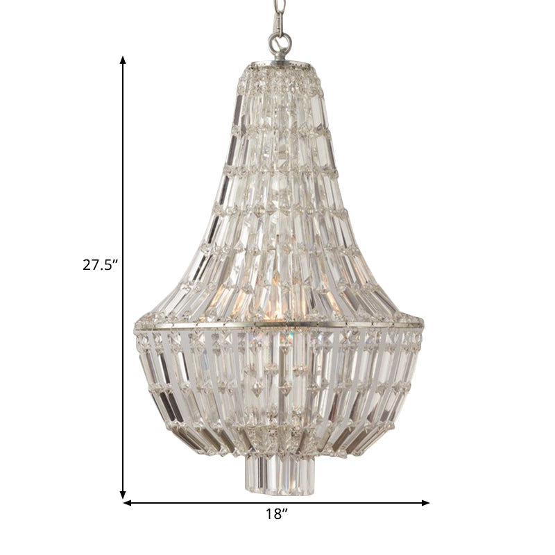 Victorian Empire Kronleuchter Beleuchtung für Villa Treppenhaus Crystal 6 Lichter Anhänger Hängende Lampe im silbernen Finish