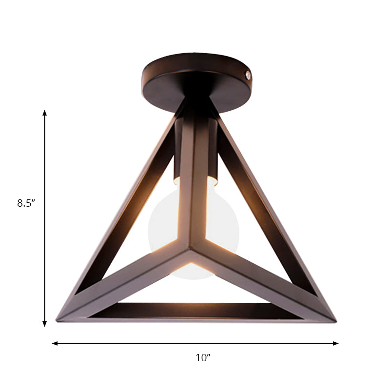 Lámpara de techo semi empotrada de jaula de alambre industrial retro con pantalla triangular Lámpara de techo de metal de 1 cabezal en negro/gris/blanco