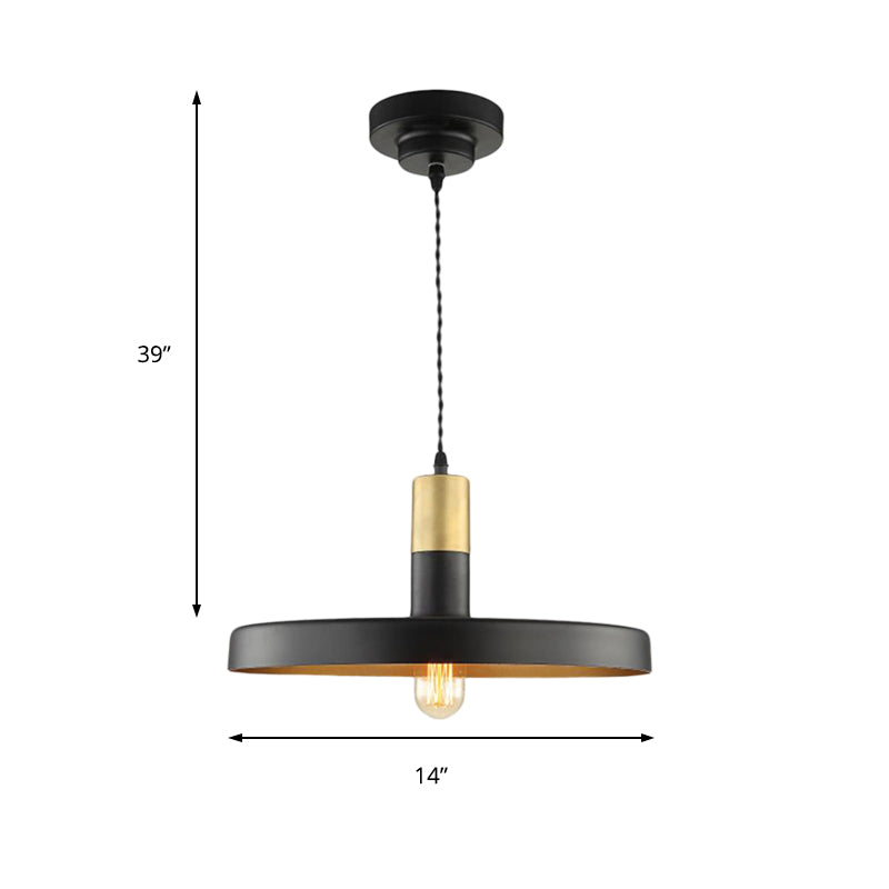 Black Round Shade Pendant Light Modern Stylish Metal 1 Bulb Dining Room Hanging Ceiling Light