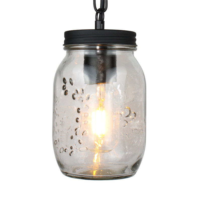Modern Mason Jar Hanging Ceiling Light 1 Light Clear Glass Pendant Lighting in Black