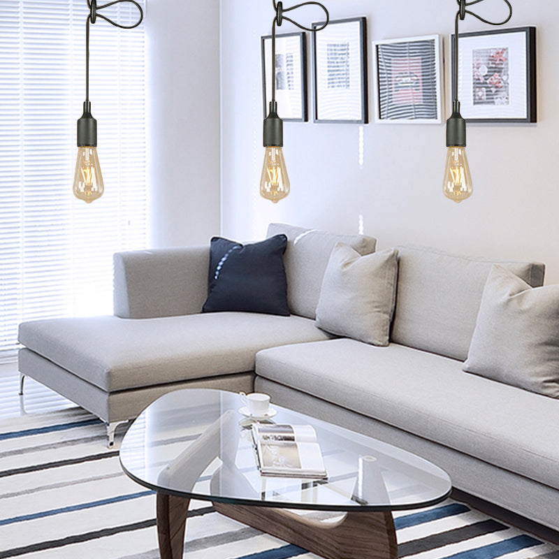 3/5/7-Light Bare Bulb Pendant Lighting Industrial Black Finish Metal Ceiling Light Fixture with Adjustable Cord