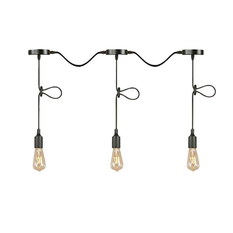 3/5/7-Light Bare Bulb Pendant Lighting Industrial Black Finish Metal Ceiling Light Fixture with Adjustable Cord