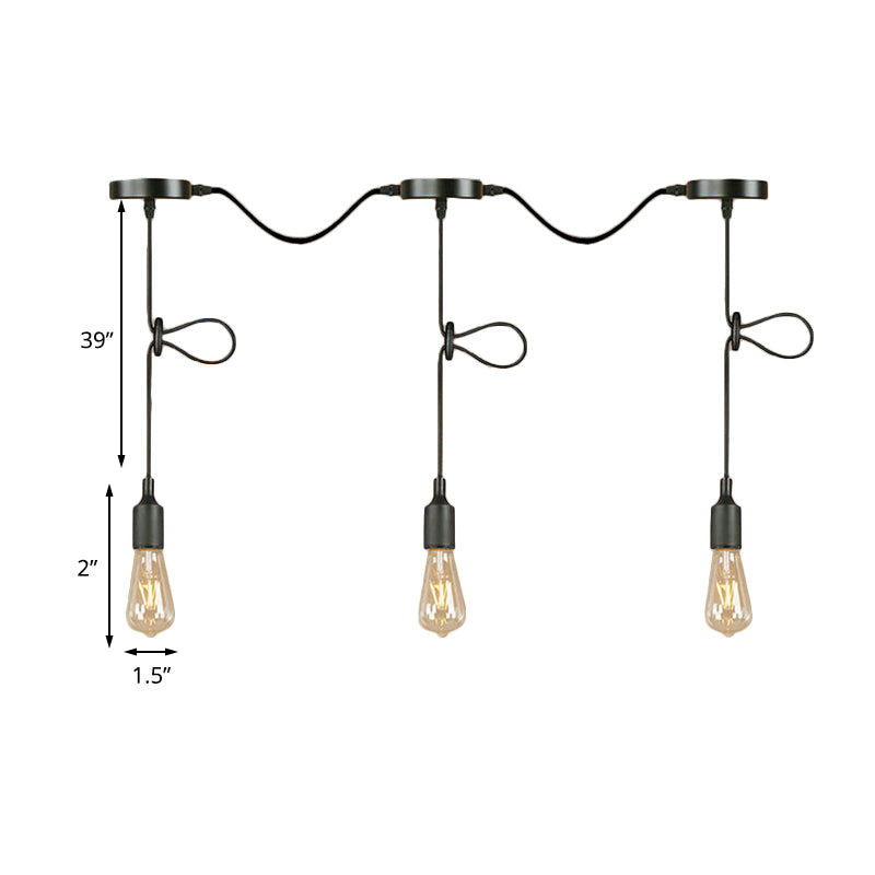 3/5/7-Light Bare Bulb Pendant Lighting Industrial Black Finish Metal Ceiling Light Fixture with Adjustable Cord