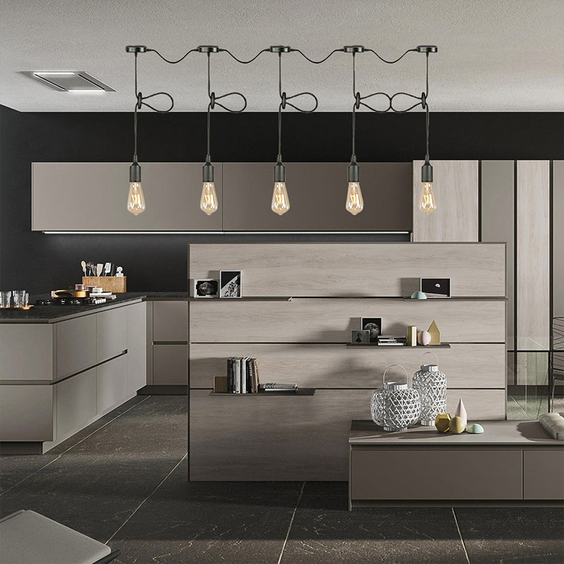 3/5/7-Light Bare Bulb Pendant Lighting Industrial Black Finish Metal Ceiling Light Fixture with Adjustable Cord