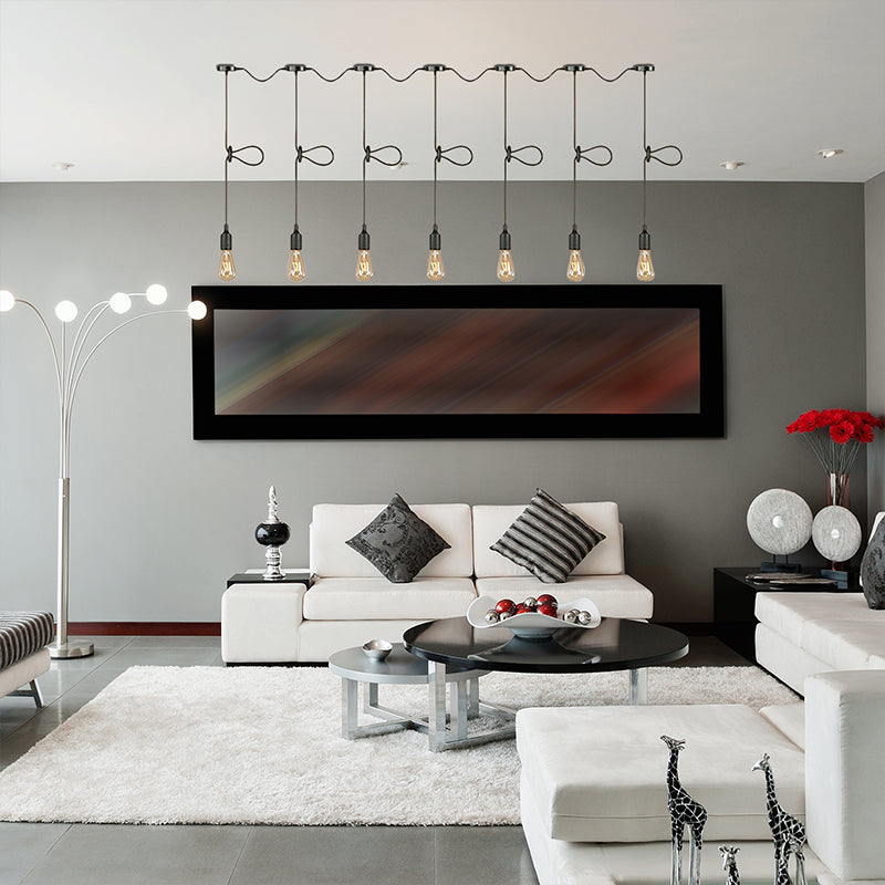 3/5/7-Light Bare Bulb Pendant Lighting Industrial Black Finish Metal Ceiling Light Fixture with Adjustable Cord