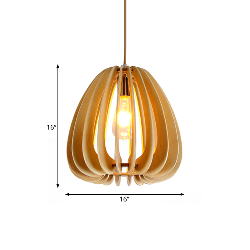 Contemporary Curved Pendant Lighting Wood 1 Light Dining Room Ceiling Light in Beige